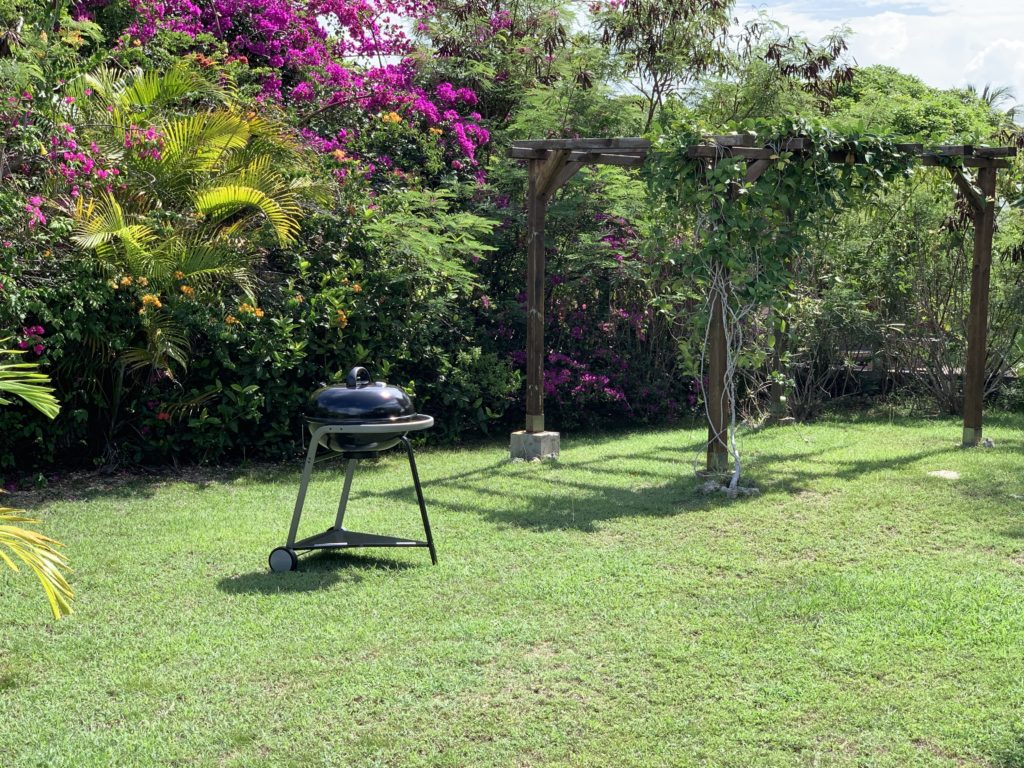 Jardin fleuri et barbecue